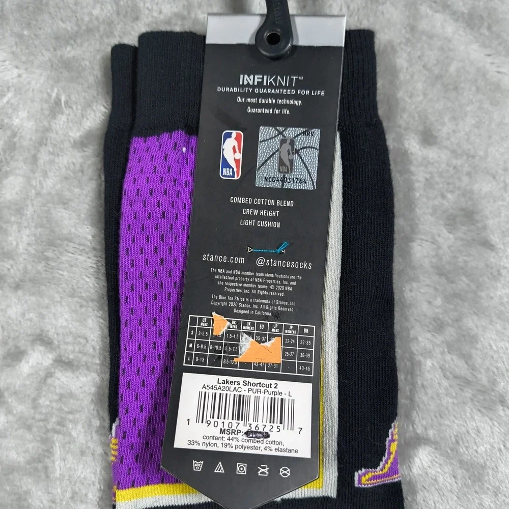 Los Angeles Lakers Socks Mens Large Black Stance Shortcut 2 Basketball NBA New